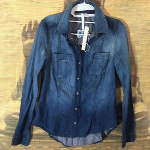 NEW LC Lauren Conrad Shirt long sleeve button-up to collar cuffs pockets XS NWT